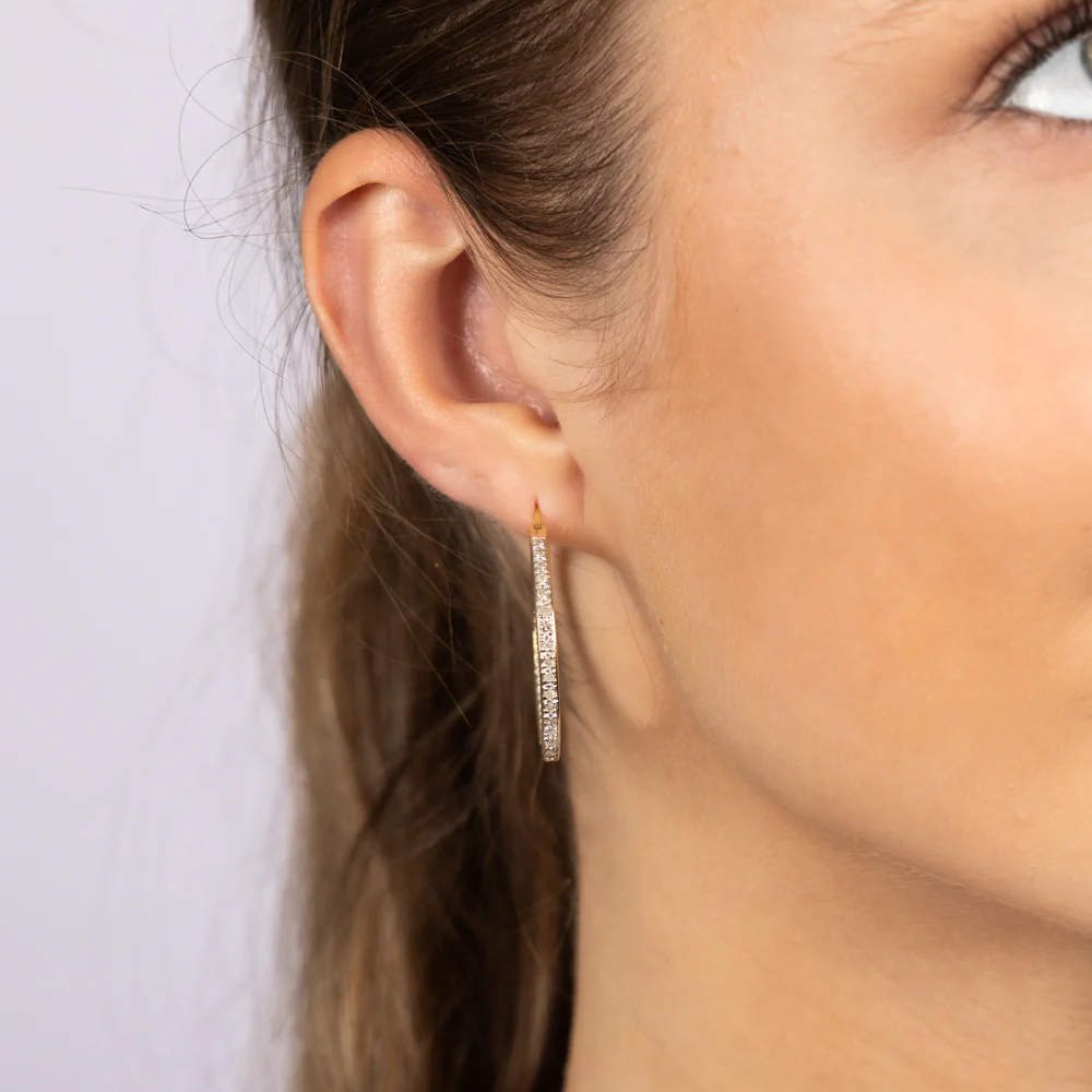 Gold Plated Sterling Silver 1/2 Carat Diamond Hoop Earrings - Image 2