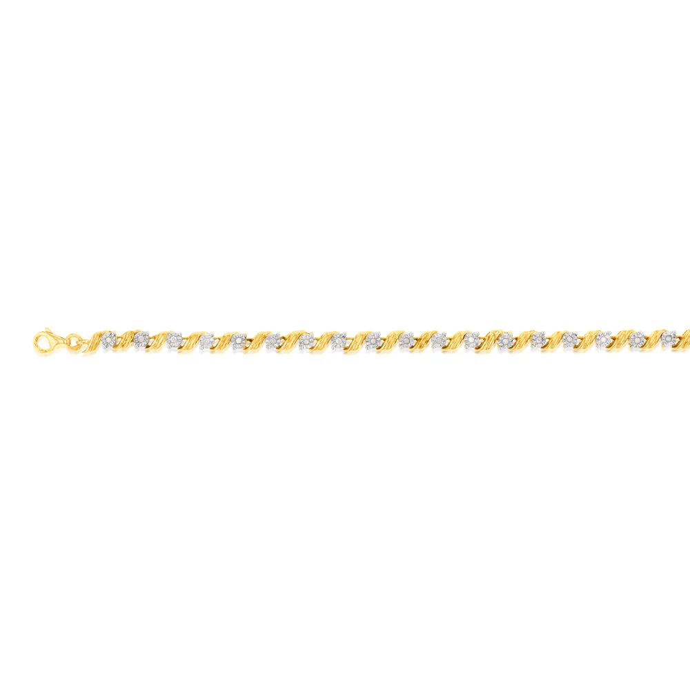 Gold Plated Sterling Silver 1/4 Carat Diamond Bracelet 18.5cm - Image 2