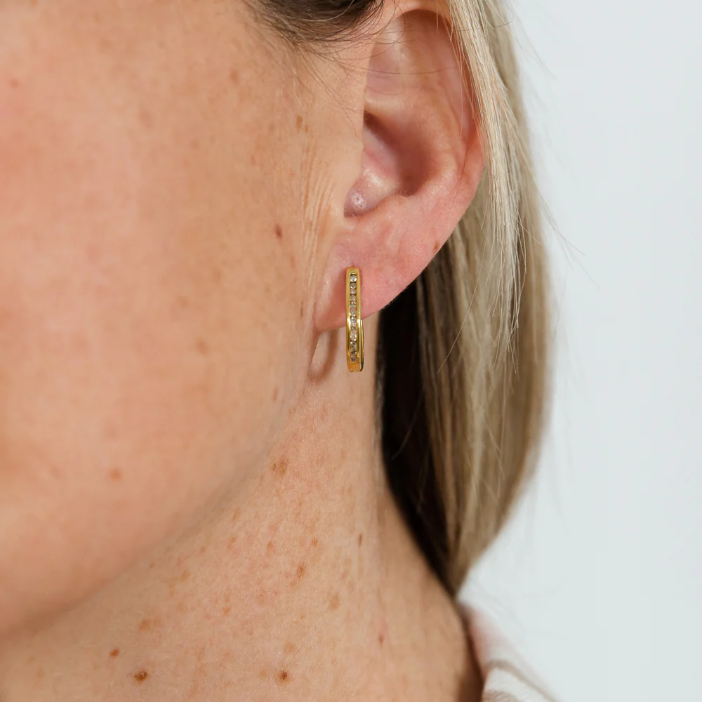 Gold Plated Sterling Silver 1/4 Carat Diamond Hoop Earrings - Image 2