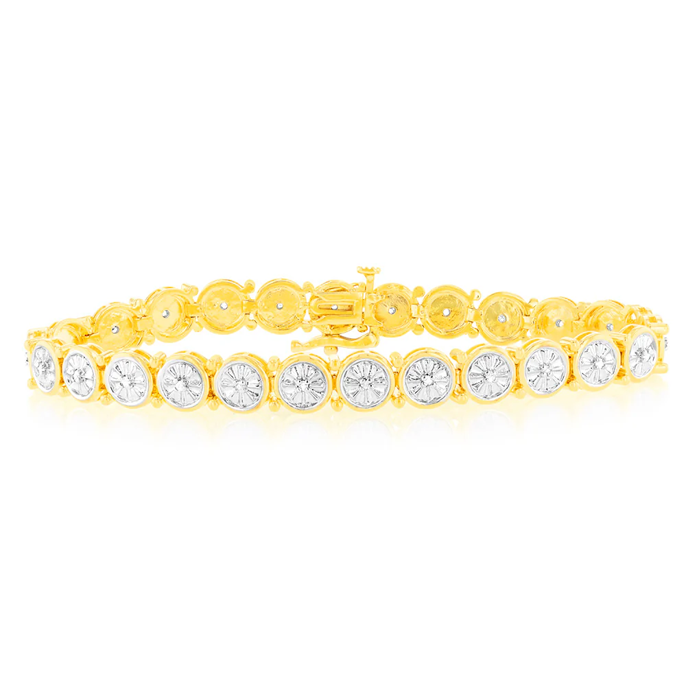 Gold plated Sterling Silver 1/4 Carat Natural Diamond 18cm Bracelet
