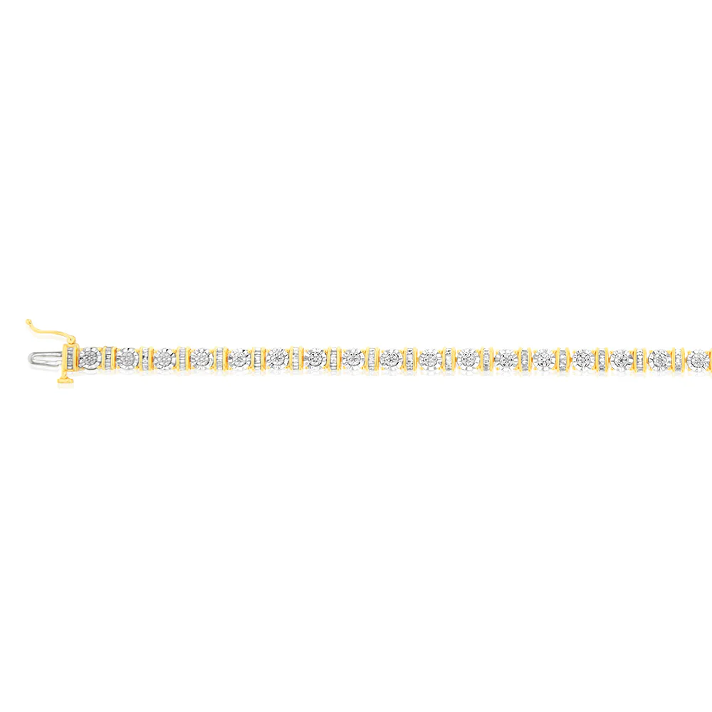 Gold Plated Sterling Silver 1/5 Carat Diamond 18.5cm Bracelet With 59 Round and Baguette Cut Diamonds - Image 2