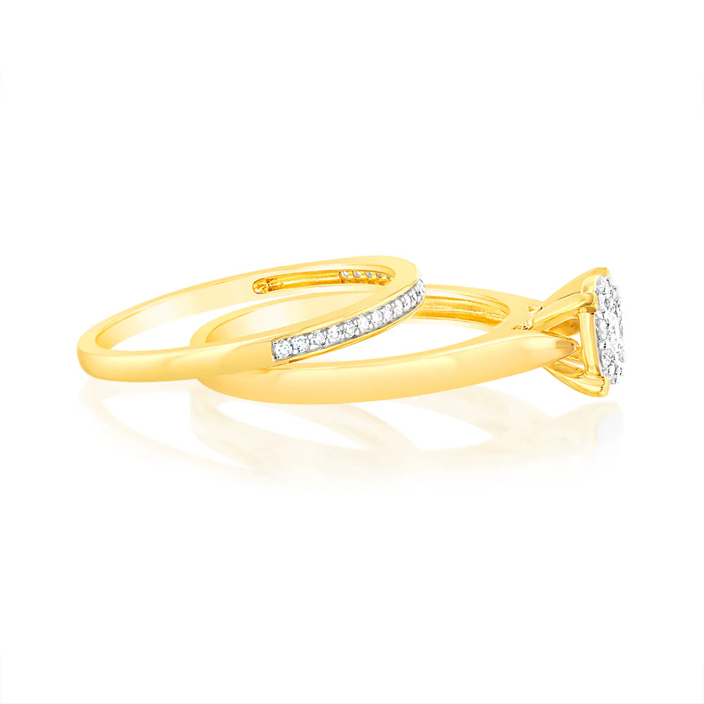 Gold Plated Sterling Silver 1/5 Carat Diamond Bridal 2-Ring Set - Image 2