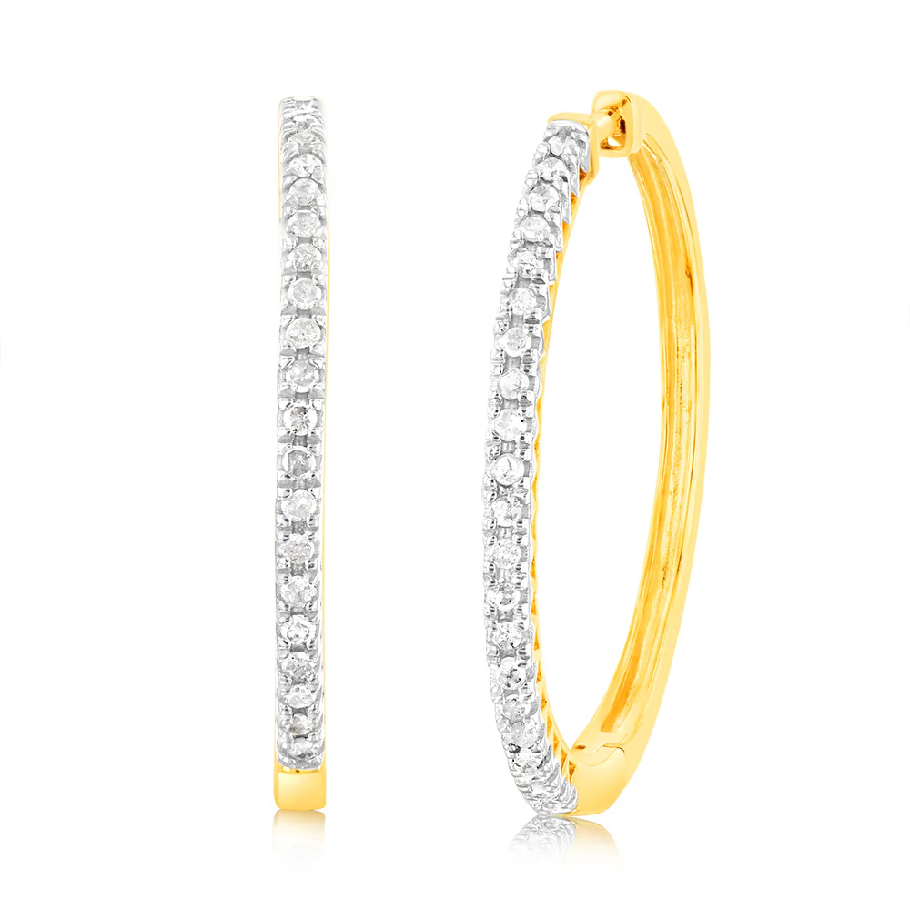 Gold Plated Sterling Silver 1/5 Carat Diamond Hoop Earrings