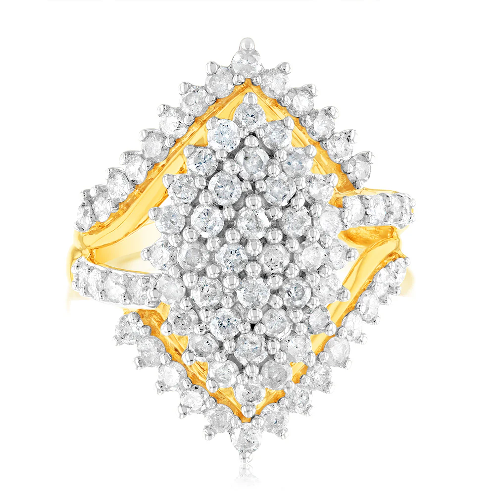 Gold Plated Sterling Silver 1.9 Carat Diamond Cluster Ring