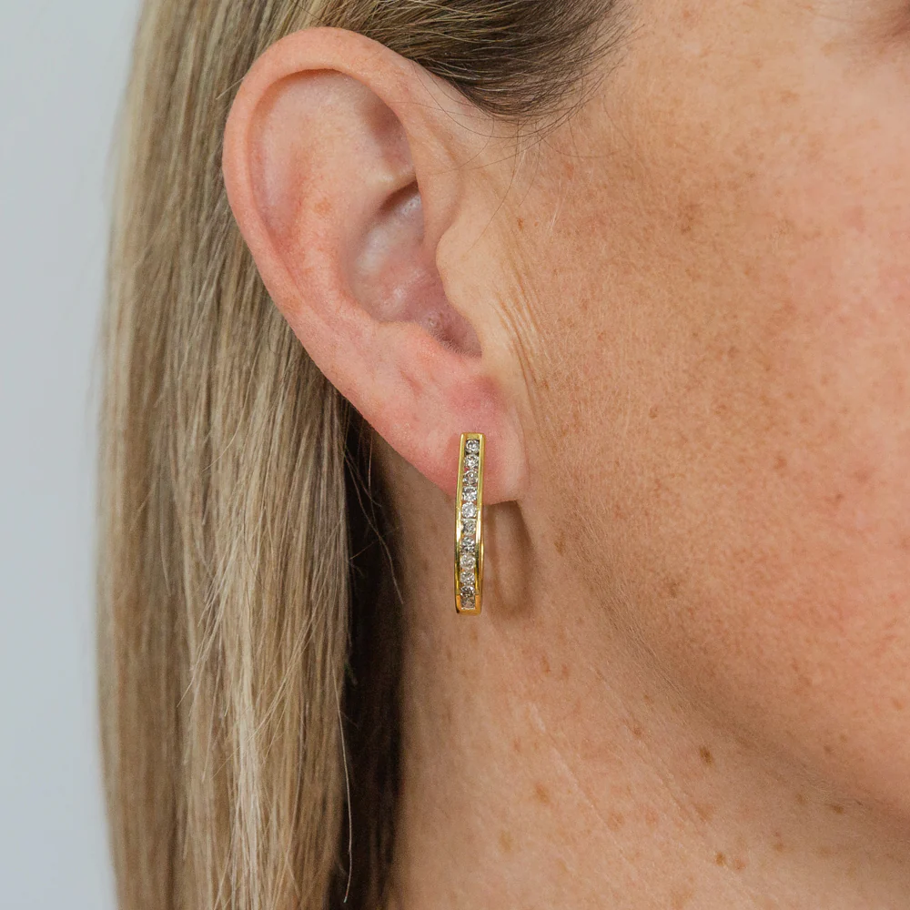 Gold Plated  Sterling Silver 1 Carat Diamond Hoop Earrings - Image 2