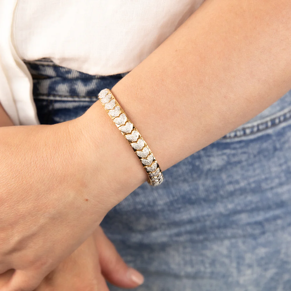 Gold plated Sterling Silver 1 Carat Heart Natural Diamond 18.5cm Bracelet - Image 3