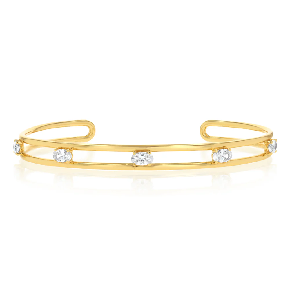 Gold Plated Sterling Silver Cubic Zirconia Bangle