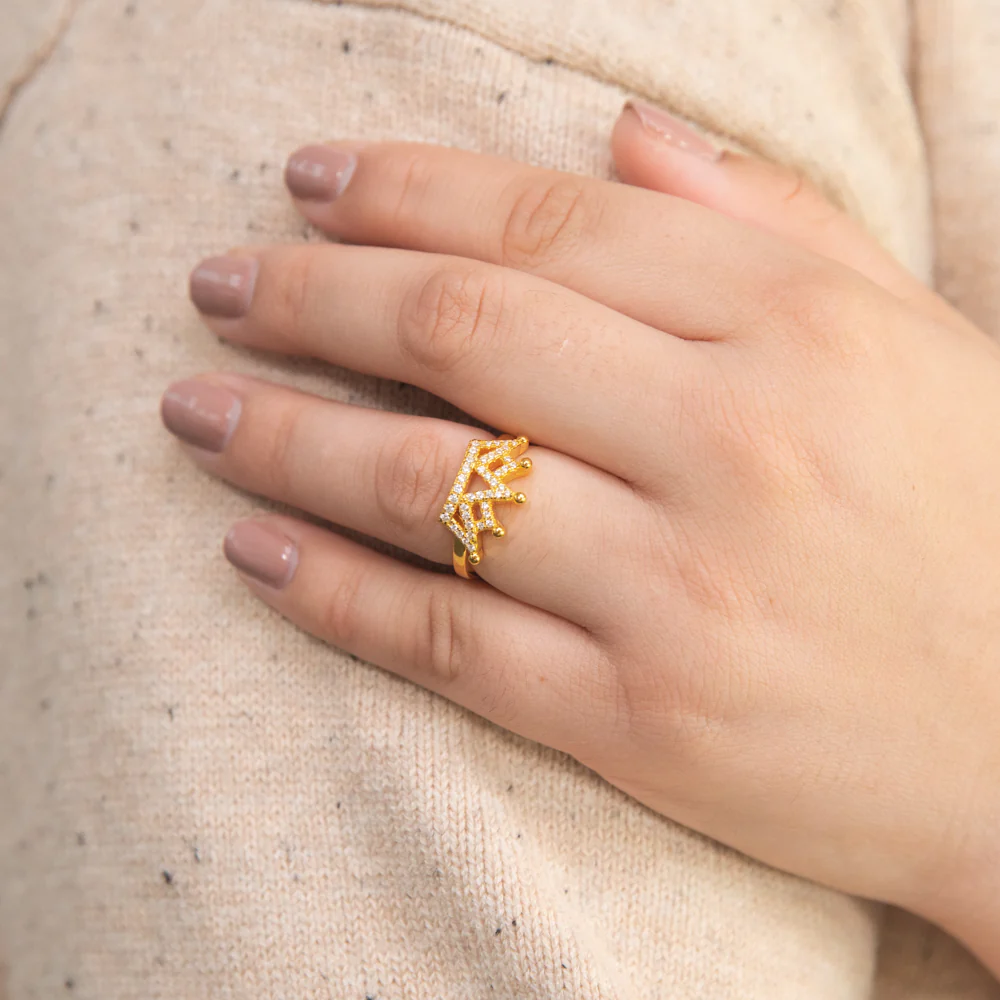Gold Plated Sterling Silver Cubic Zirconia On Crown Ring - Image 3