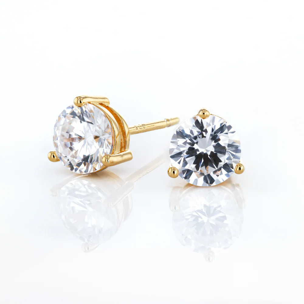 Gold Plated Sterling Silver CZ Stud Earrings - Image 2