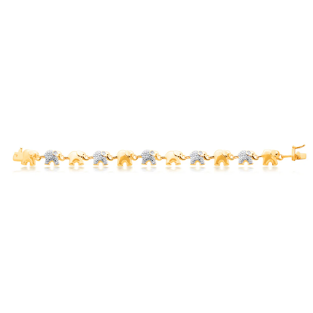 Gold Plated Sterling Silver Diamond Elephant 19.5cm Bracelet - Image 2