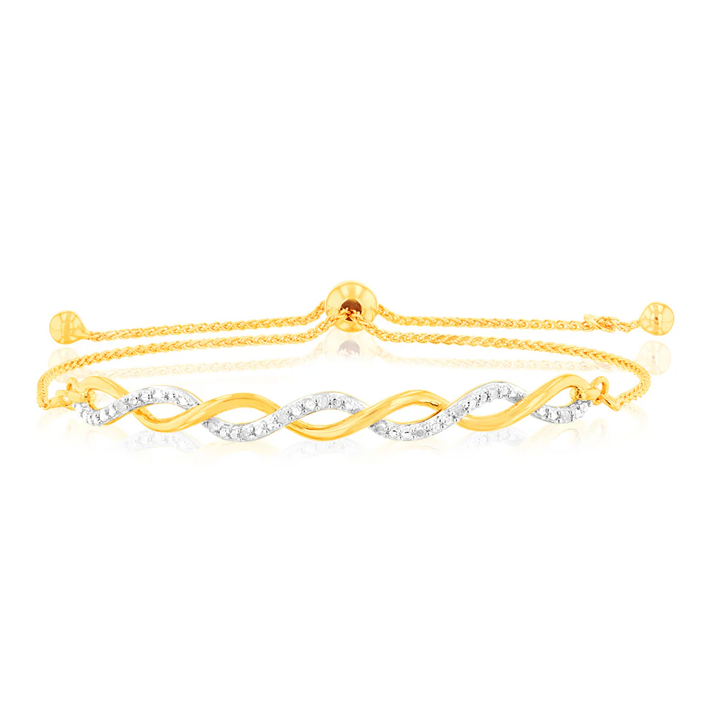 Gold Plated Sterling Silver Diamond Slider Bracelet with 12 Round Brilliant Cut Diamonds