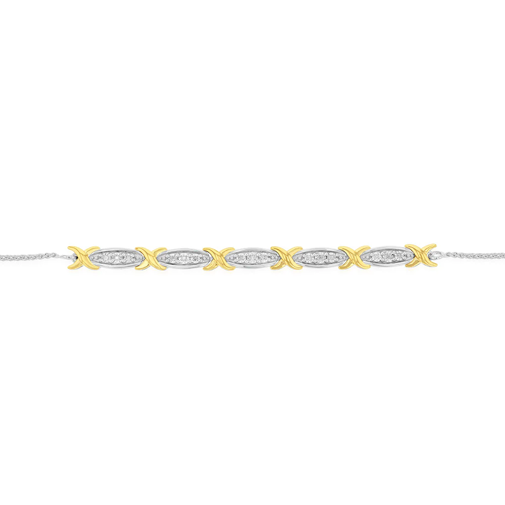 Gold Plated Sterling Silver Diamond Slider Bracelet with 15 Round Brilliant Cut Diamonds - Image 2