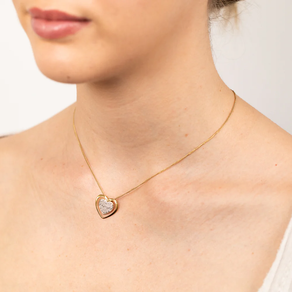 Gold Plated Sterling Silver Double Heart 0.05Ct Diamond Pendant - Image 2
