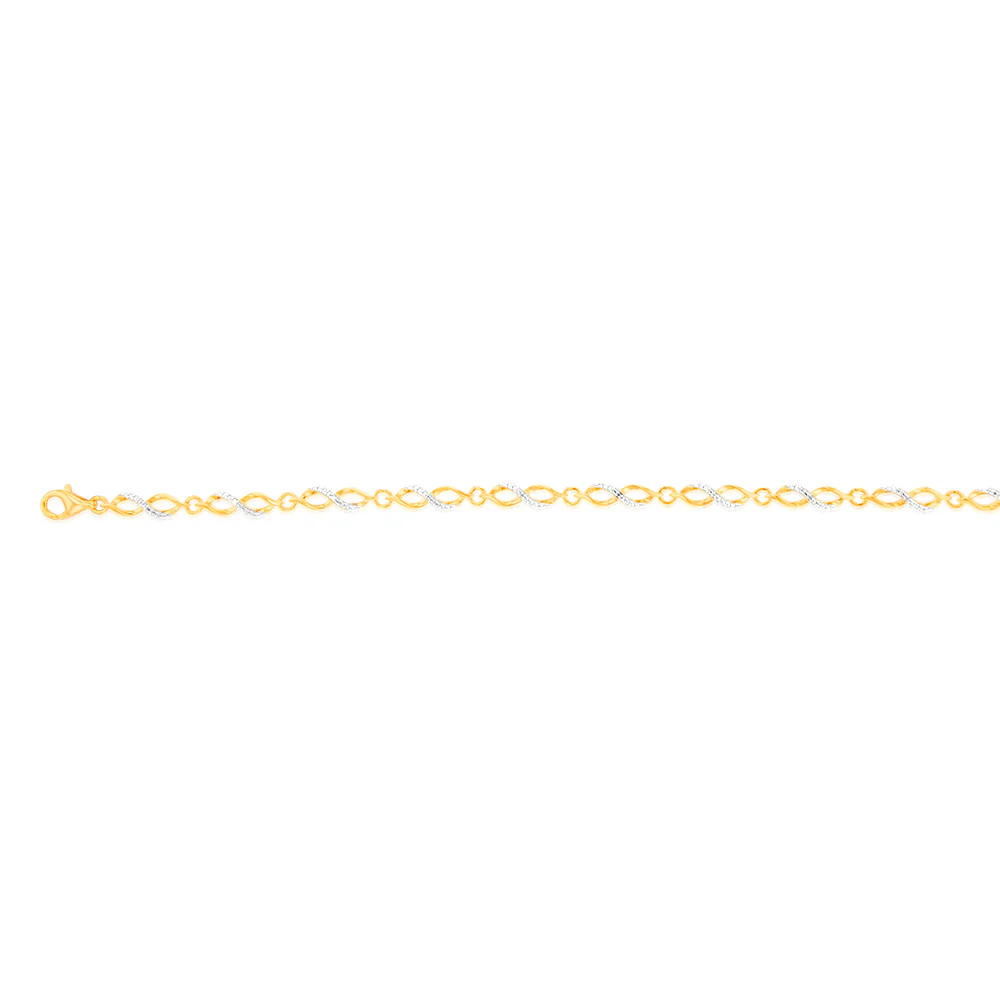 Gold Plated Sterling Silver Fancy Infinity 18.5cm Bracelet with 7 Natural Diamonds - Image 2