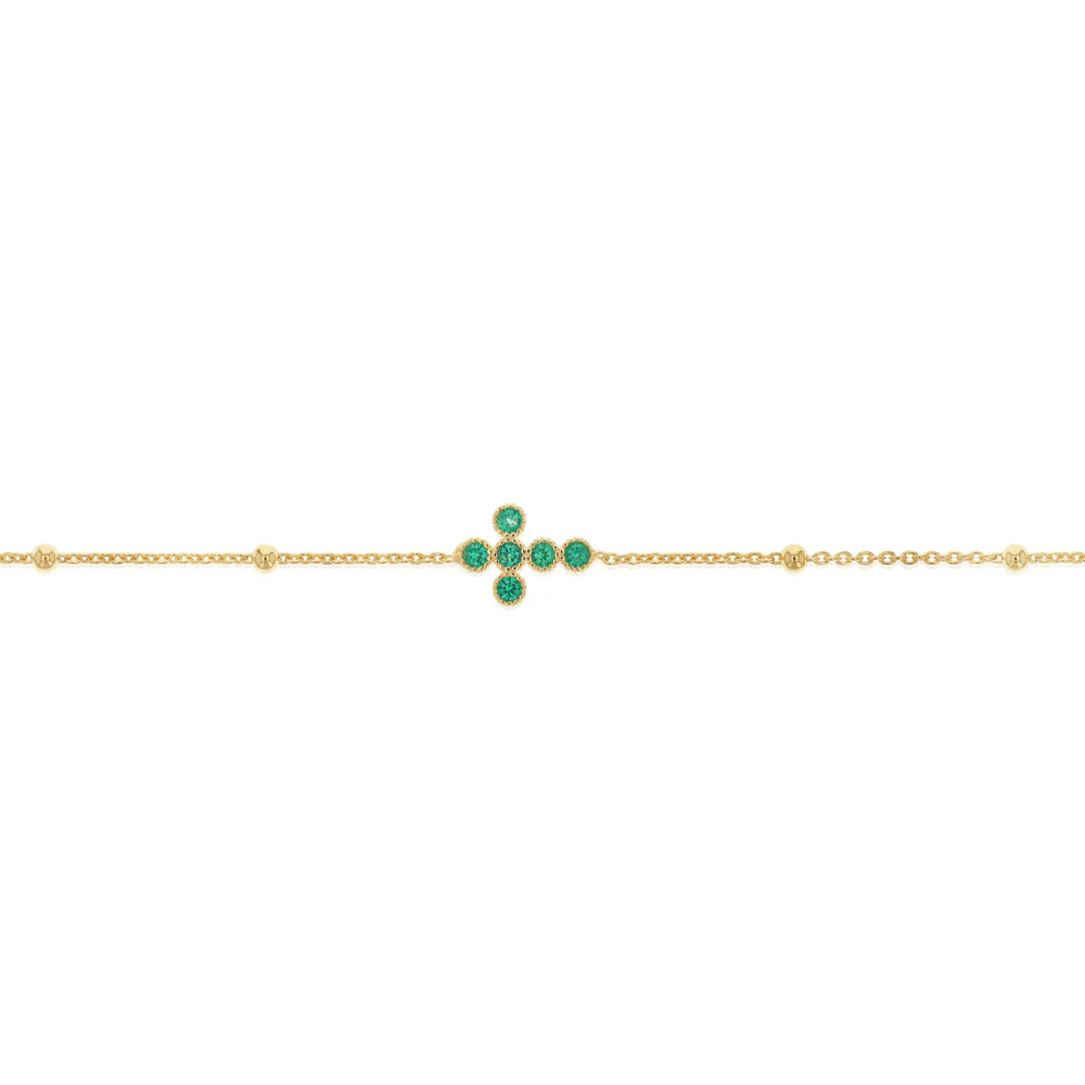 Gold Plated Sterling Silver Green CZ Cross Bracelet - Image 3