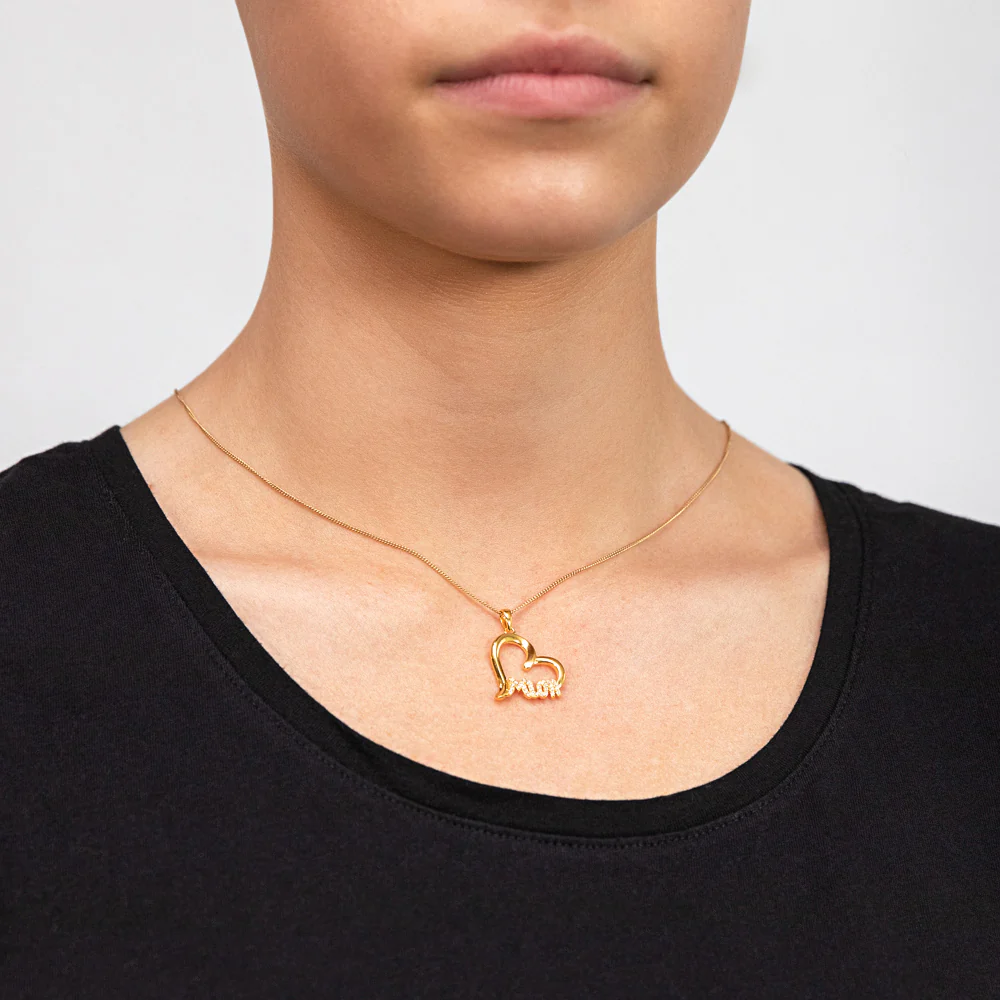 Gold Plated Sterling Silver Mum On Open Heart With Cubic Zirconia Pendant - Image 2