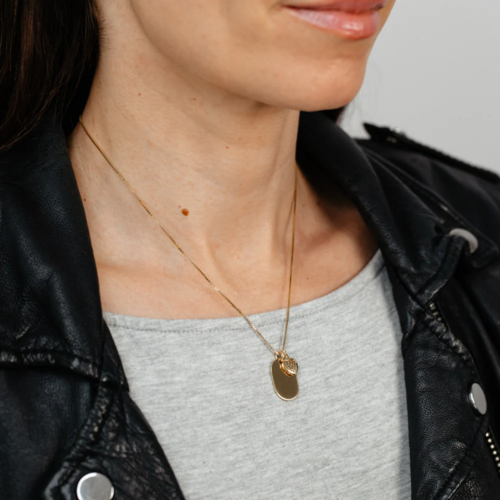 Gold Plated Sterling Silver Oval Pendant with CZ Heart Necklace - Image 2