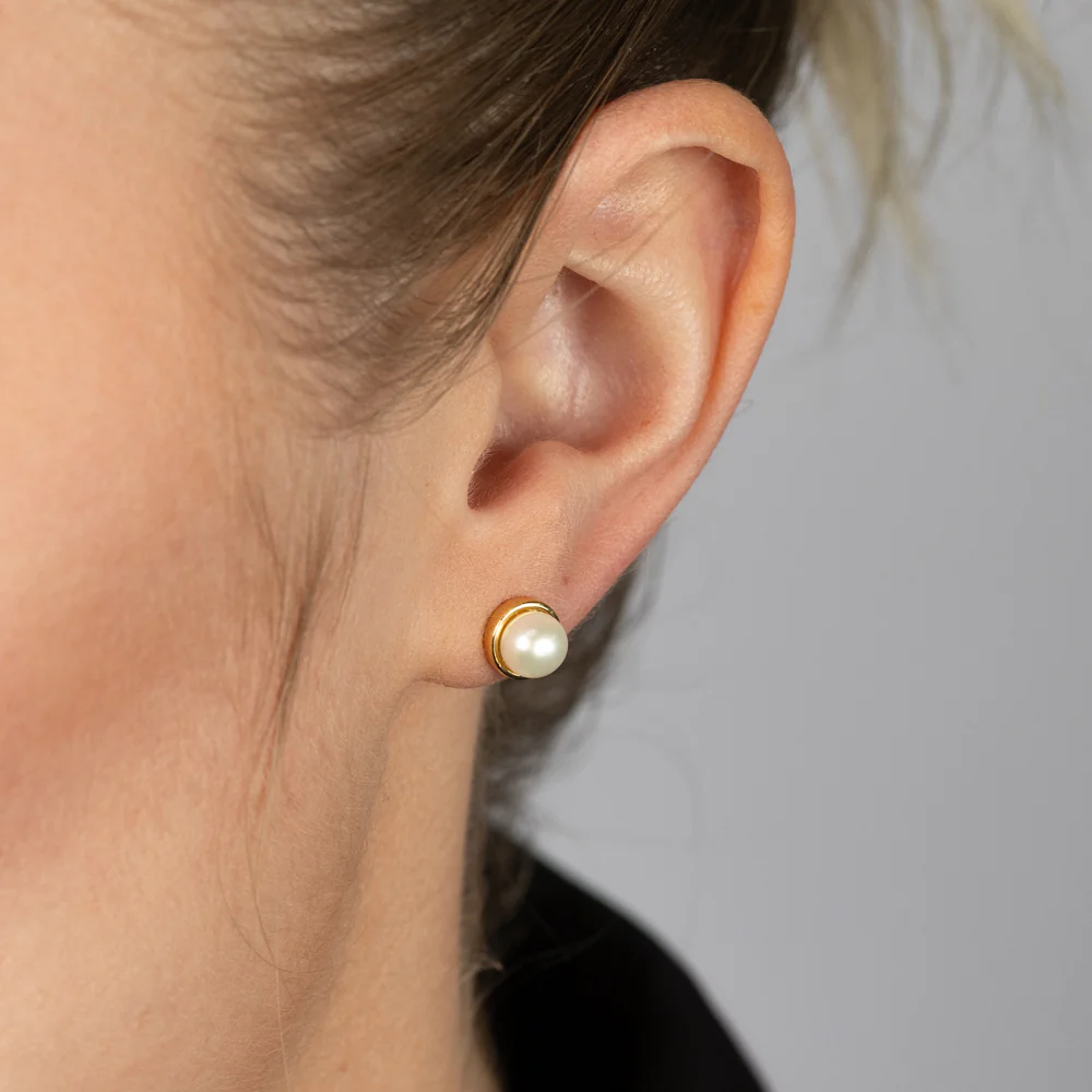 Gold Plated Sterling Silver Pearl Stud Earrings - Image 3