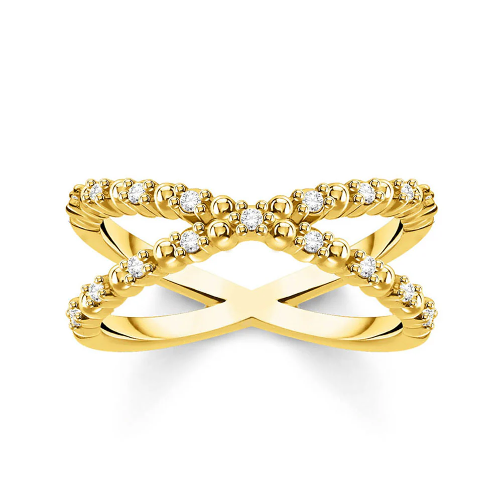 Gold Plated Sterling Silver Thomas Sabo Charm Club Zirconia Cross Ring
