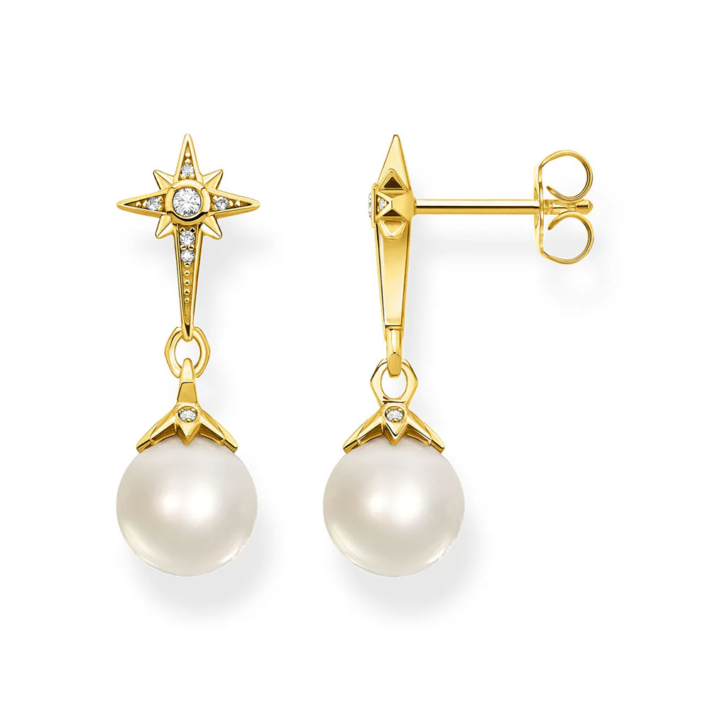Gold Plated Sterling Silver Thomas Sabo Magic Star Freshwater Pearl Earrings