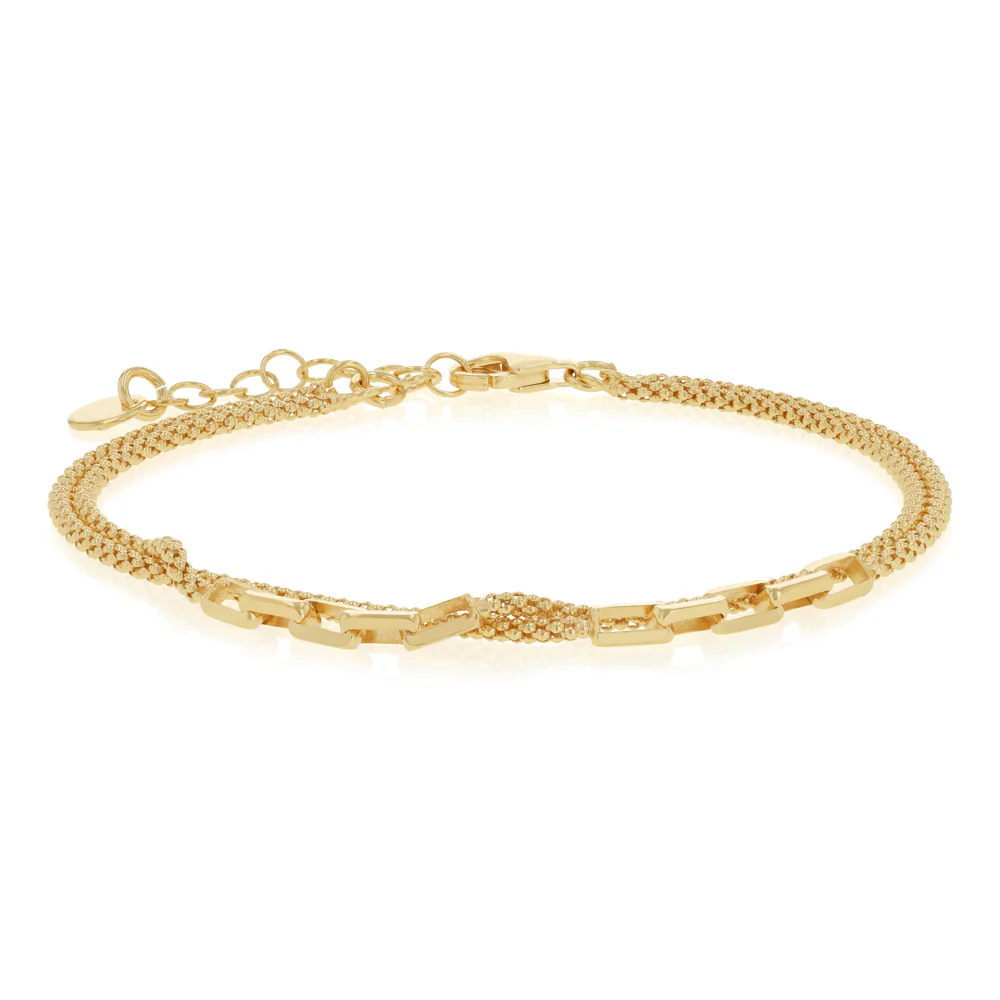 Gold Plated Sterling Silver Two Strand Bar Chain Bracelet