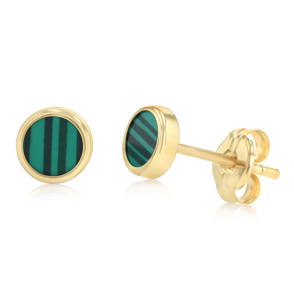 Green Stud Earrings in 9ct Yellow Gold