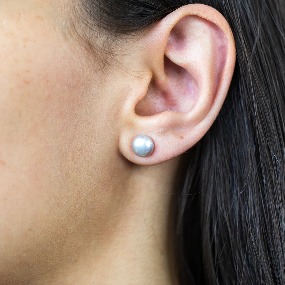 Grey Freshwater Pearl Stud Earrings - Image 2