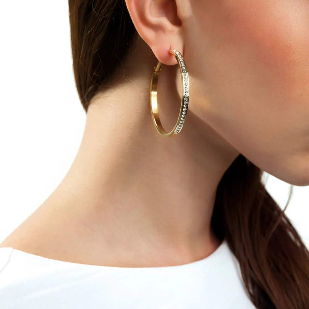 GUESS Gold Plated 50mm Front Crystal Hoops - Image 2