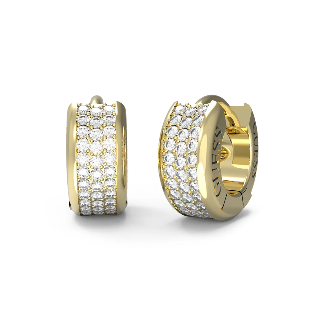 Guess Gold Plated Stainless Steel 12mm Pave Mini Huggies Earrings