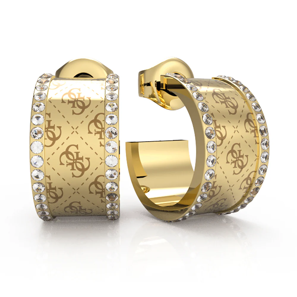 Guess Gold Plated Stainless Steel 18mm 4G Double side Crystal Band Earrings