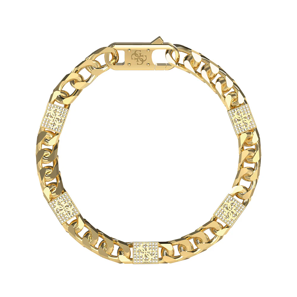 Guess Gold Plated Stainless Steel 4G Curb Chain Pave Bracelet