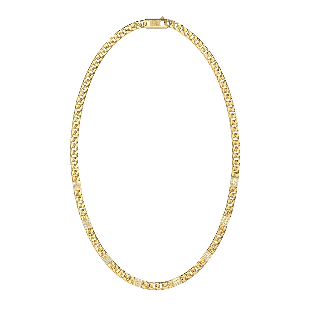 Guess Gold Plated Stainless Steel 4G Curb Chain Pave Necklace