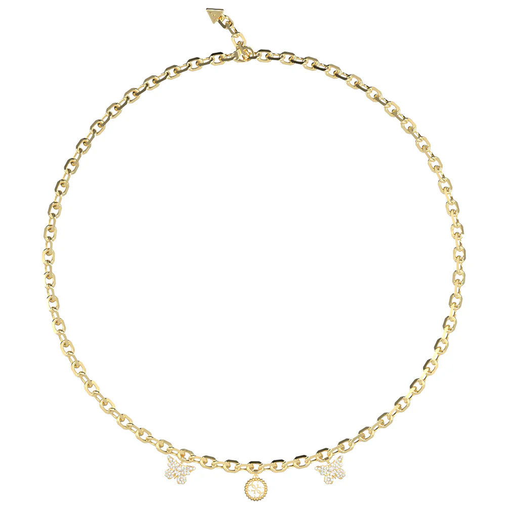 Guess Gold Plated Stainless Steel Borboleta & 4G Charm Necklace