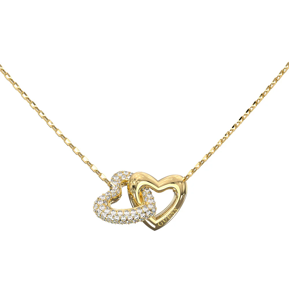 Guess Gold Plated Stainless Steel Heart Links Necklace