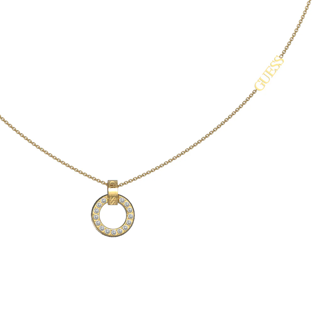 Guess Gold Plated Stainless Steel Pave Circle Pendant On 16-18" Chain - Image 2