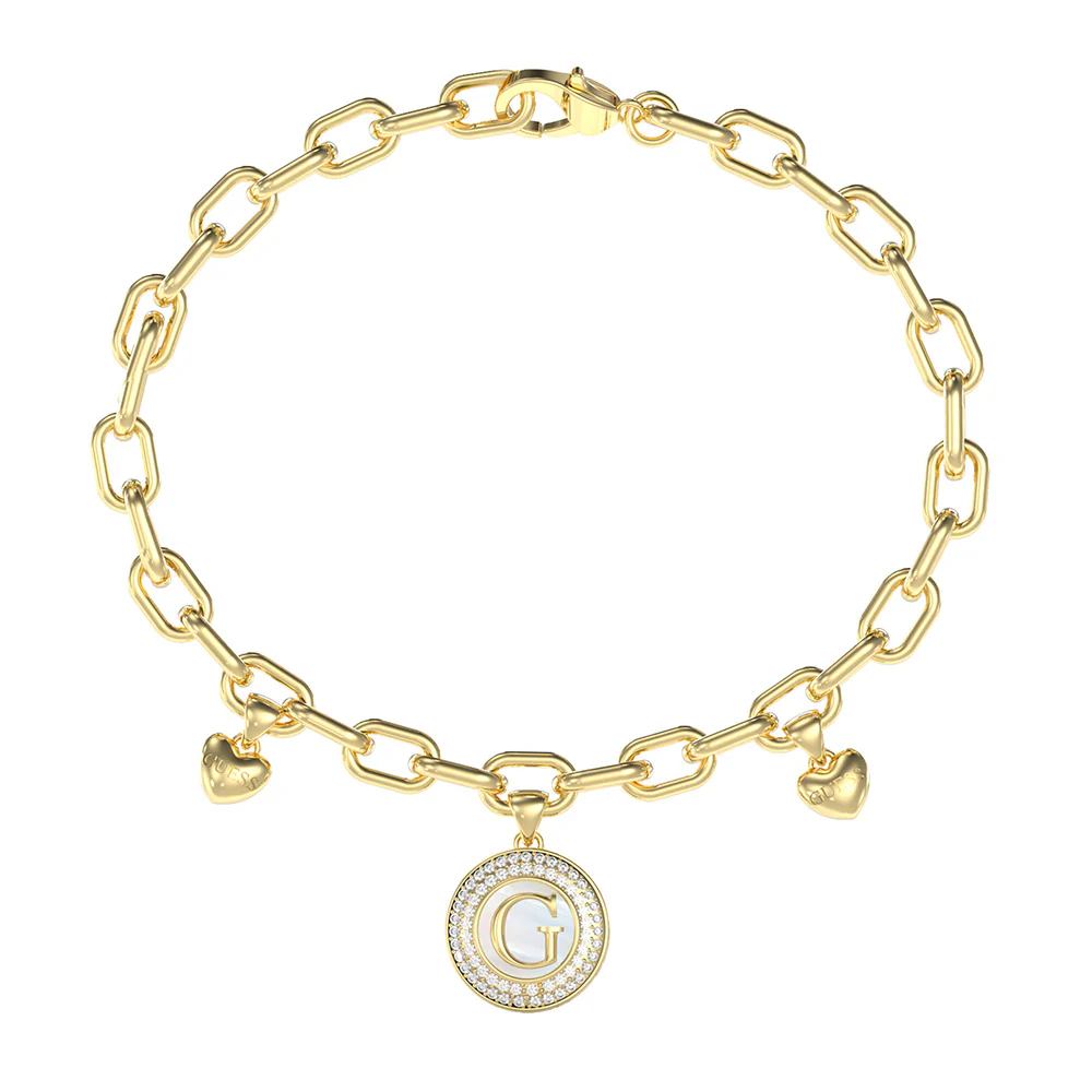 Guess Gold Plated Stainless Steel Pearly G Multi Charm Bracelet