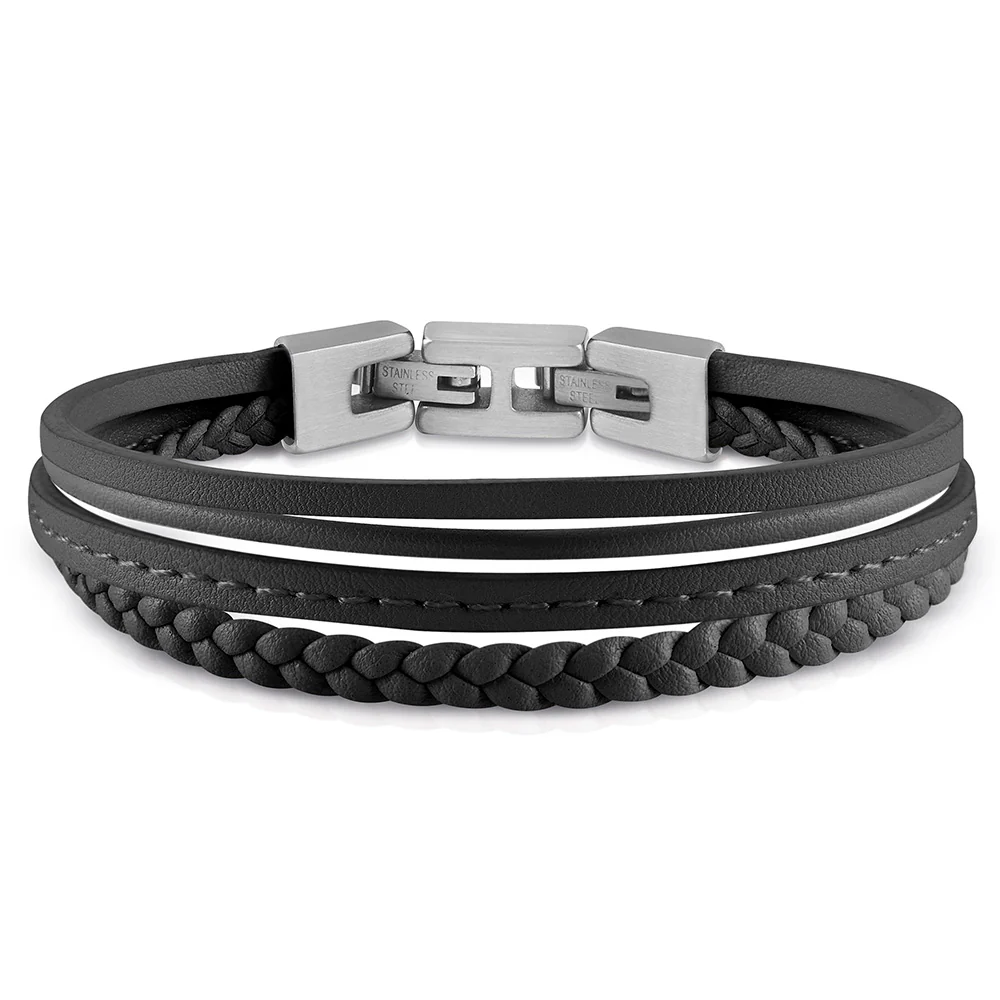 Guess Mens Jewellery Stainless Steel Black Multistrap Bracelet