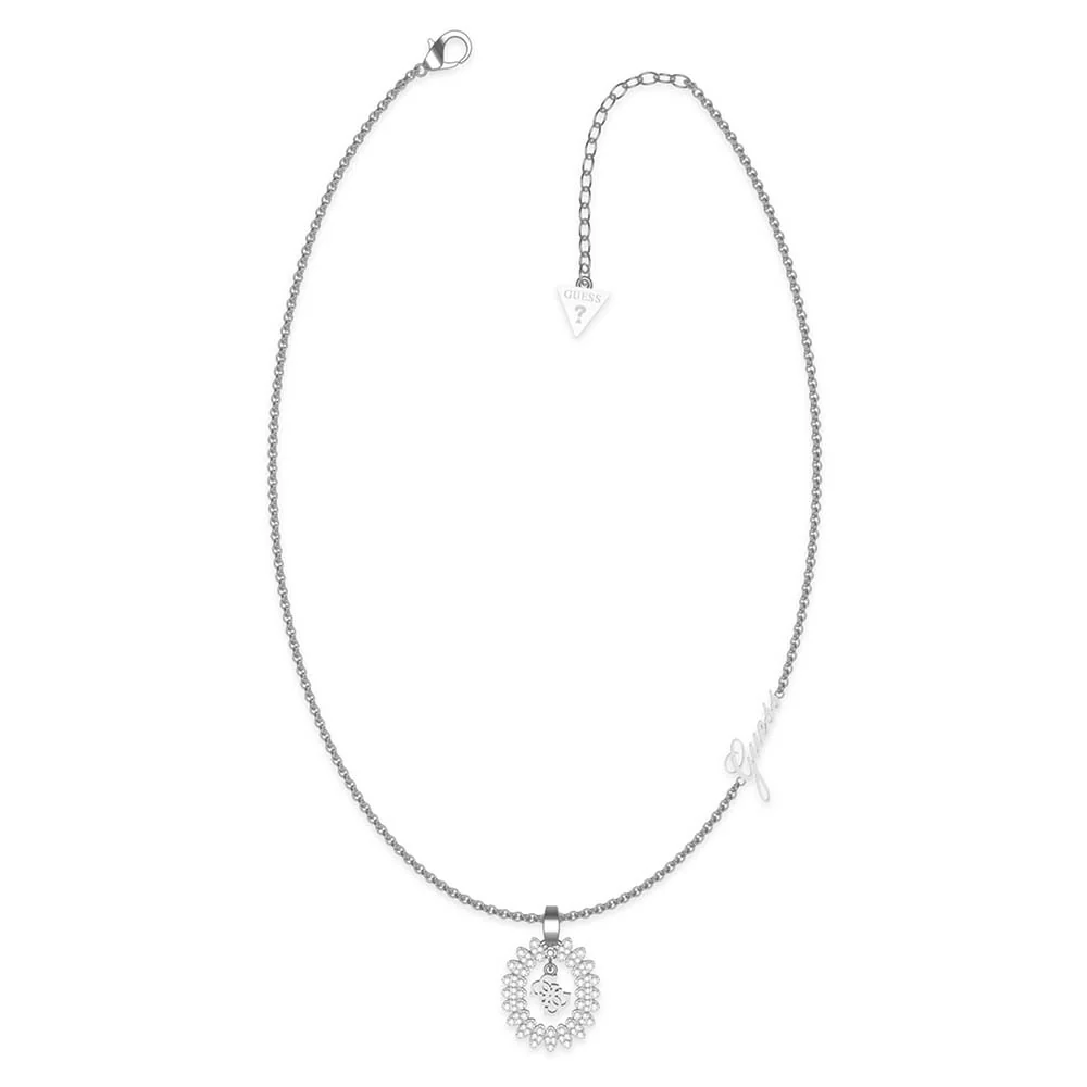 Guess Rhodium Plated Stainless Silver White CZ Charm on 16-18" Chain