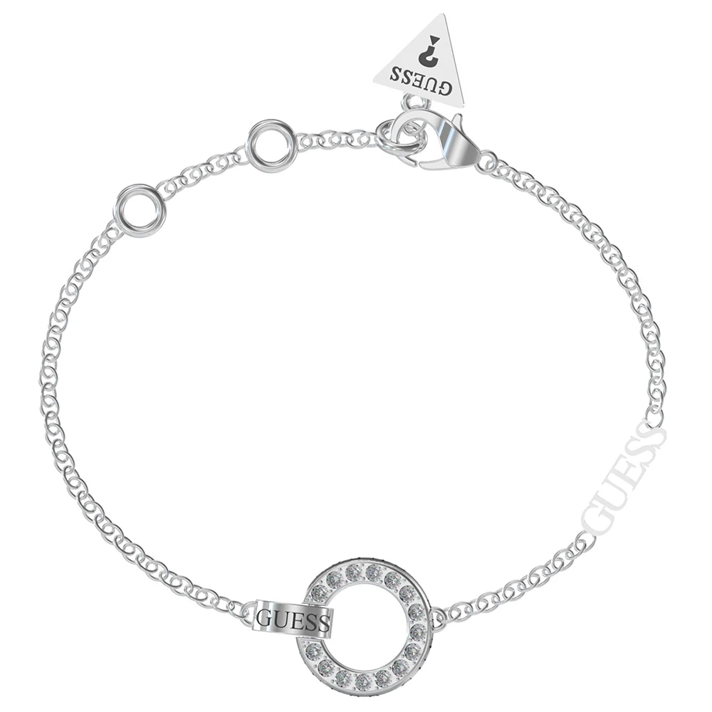 Guess Rhodium Plated Stainless Steel Pave Circle Bracelet