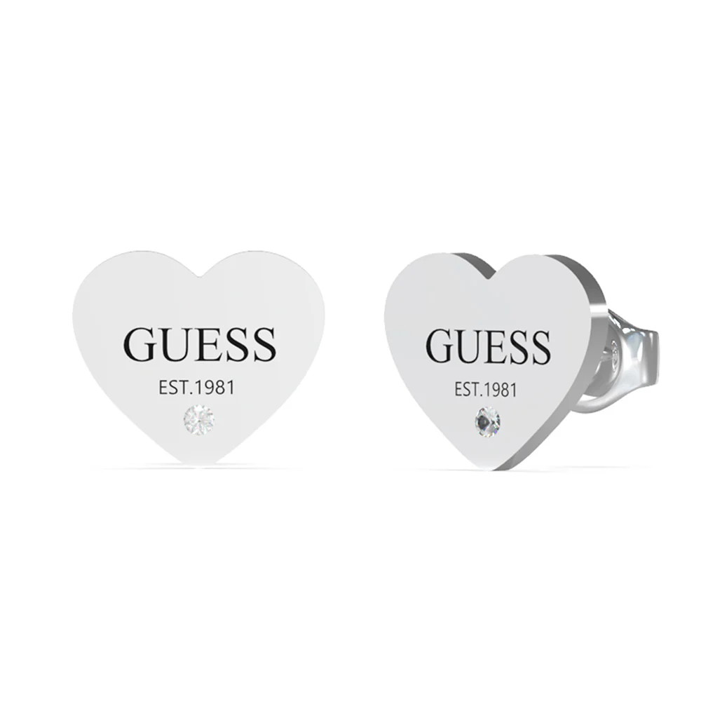 Guess Stainless Steel 11mm Plain Heart Logo Stud Earrings