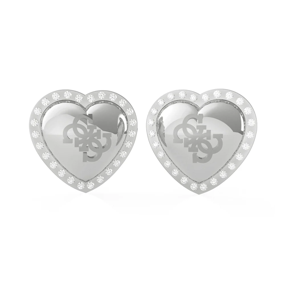 Guess Stainless Steel 15mm Heart Crystal Frame Stud Earrings