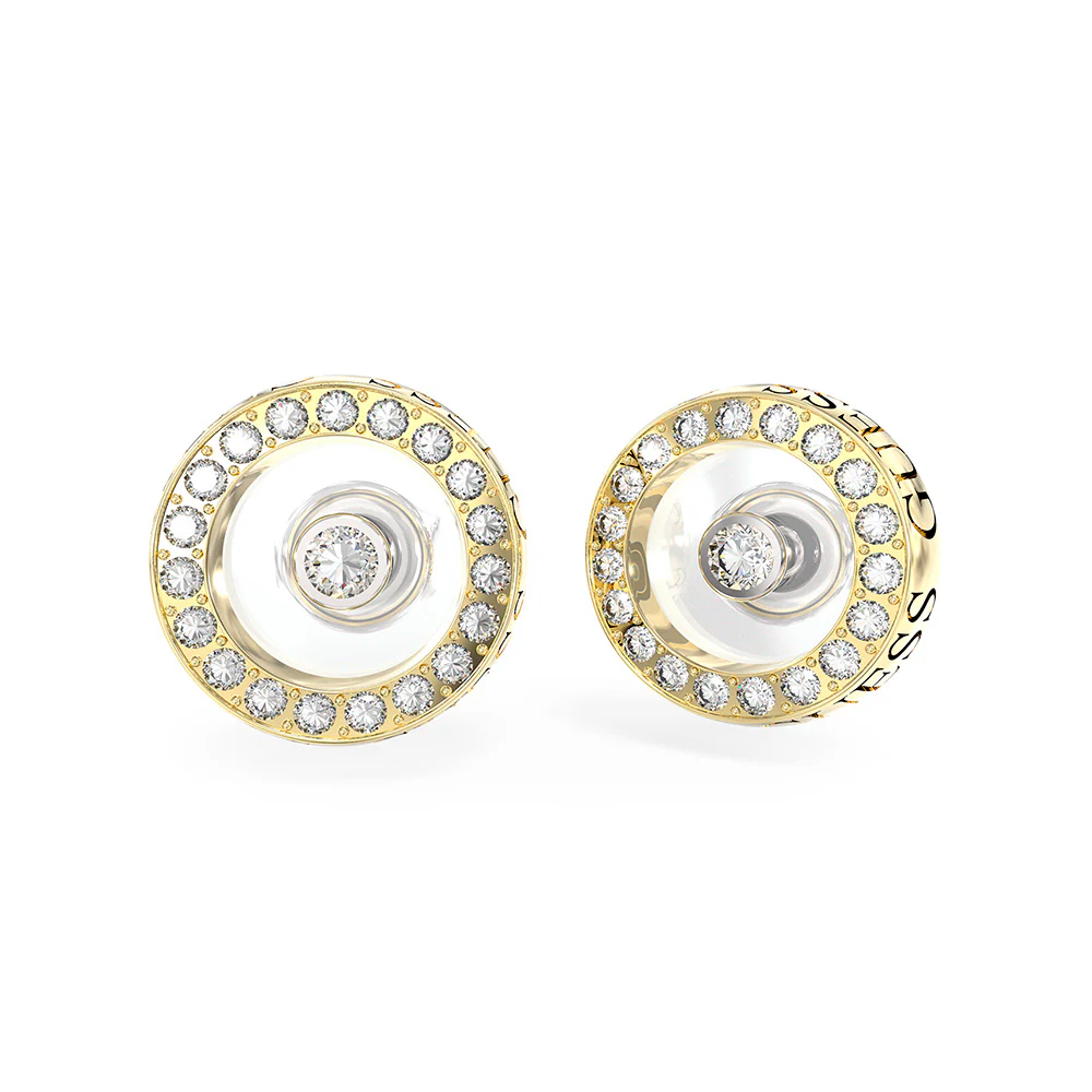 Guess Stainless Steel Gold Plated 12mm Pave Circle Stud Earrings