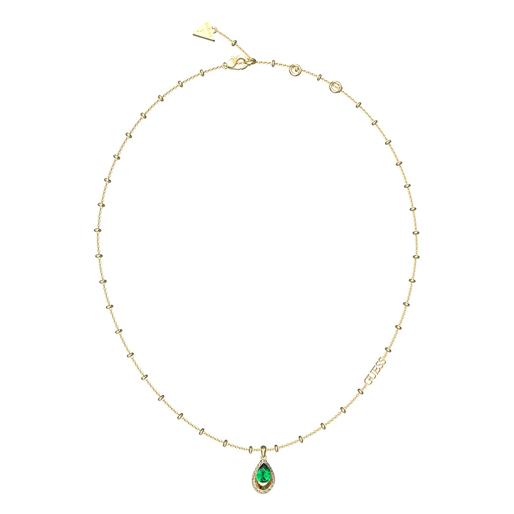 Guess Stainless Steel Gold Plated Emerald Mini Crystal Drop 16-18" Chain