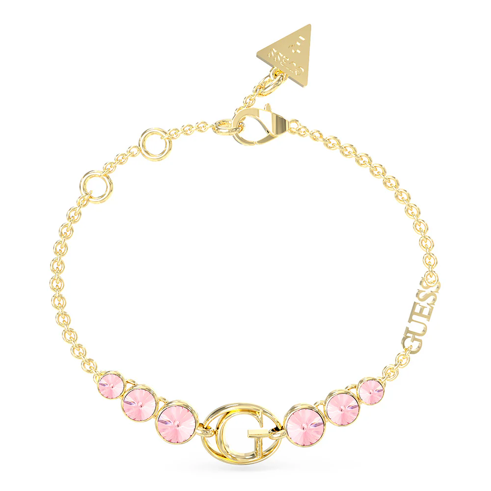 Guess Stainless Steel Gold Plated G Logo Rose Stone Bracelet