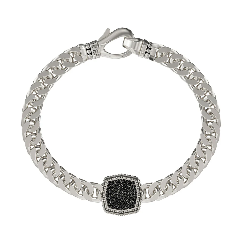 Guess Stainless Steel Octagon Pave Chain 6mm Bracelet