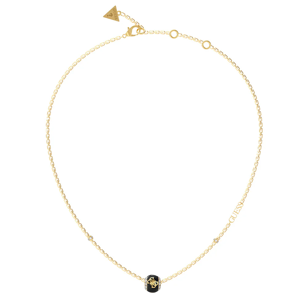 Guess Yellow Gold Plated 4G Black Bead Charm 16-18" Chain