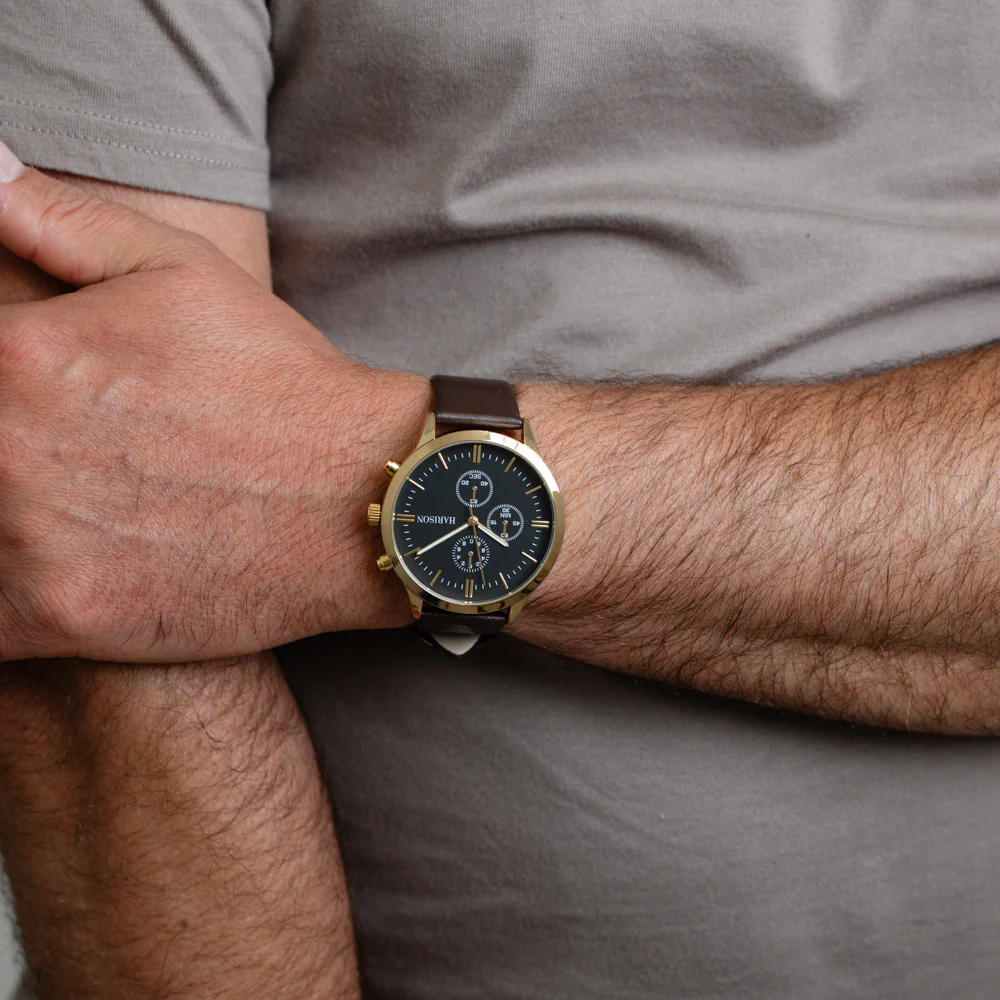 Harison Ezra GH025-YBBR 40mm Brown Leather Watch with Imitation Sub Dials - Image 5