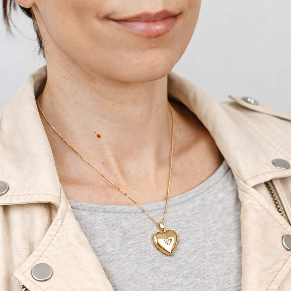 Heart Cubic Zirconia Locket in Gold Plated Silver - Image 3