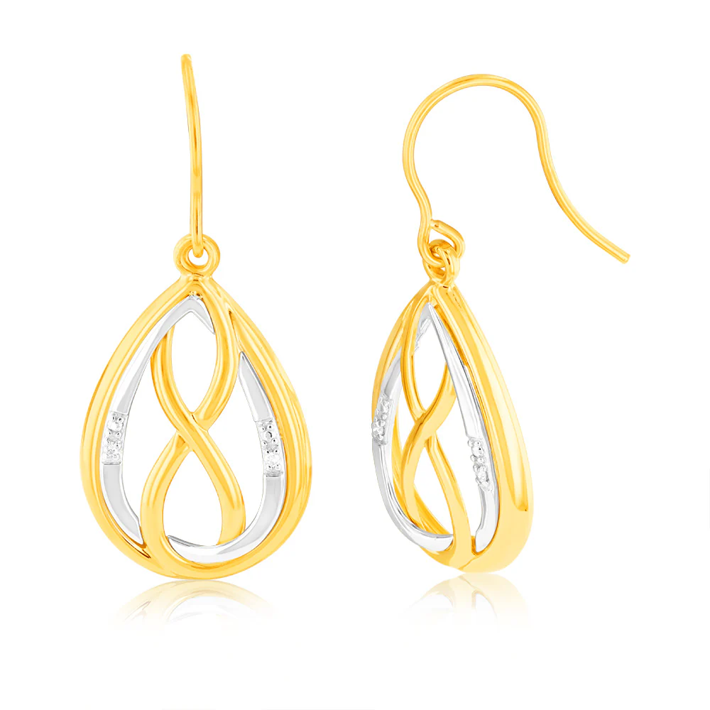 Infinity in Oval Shaped Drop Diamond Earrings in 9ct Yellow Gold