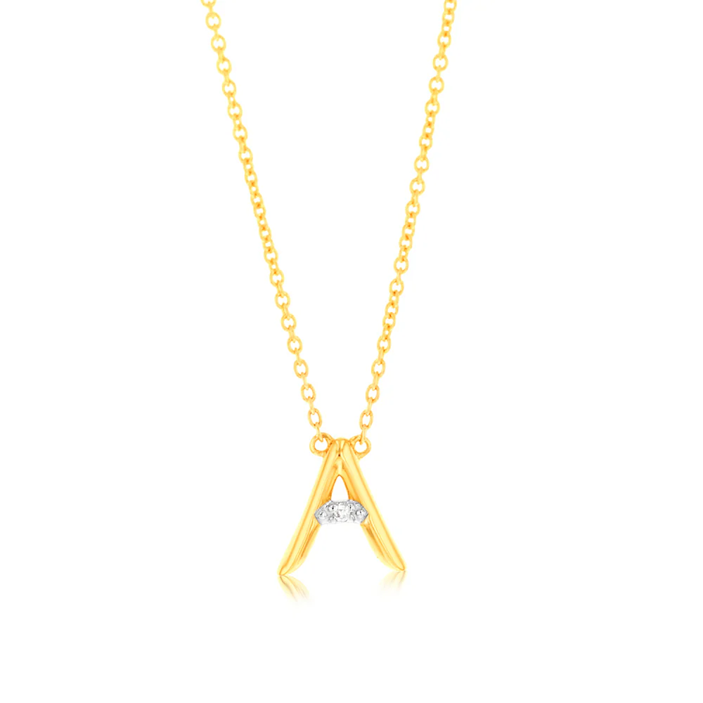 Initial A Diamond Pendant in 9ct Yellow Gold